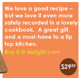 We love a good recipe  but we love it even more safely recorded in a lovely cookbook.  A great gift, and a must-have to a tip top kitchen.